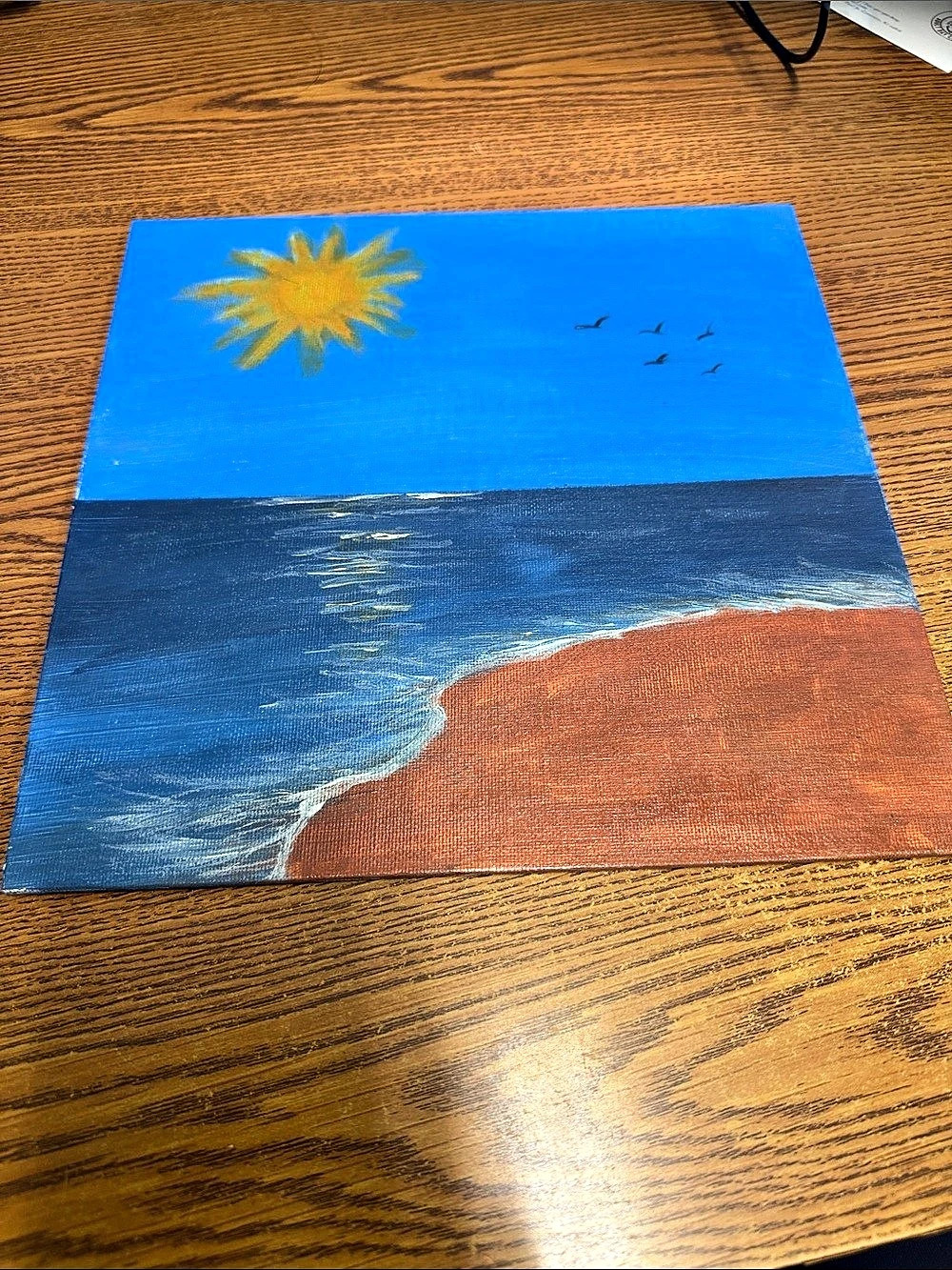 Original Ocean Beach Painting in Blue & Orange